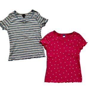 Art Class Old Navy Girls XL 14 16 Ribbed Knit T-Shirt Bundle Striped Polka Dot